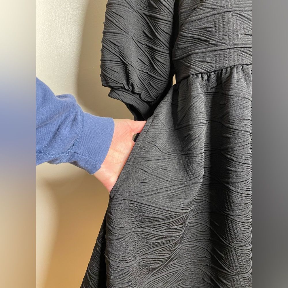 Free People Dress Violet Puff Sleeve Mini Baby Doll Textured Black Size Medium - Picture 8 of 12